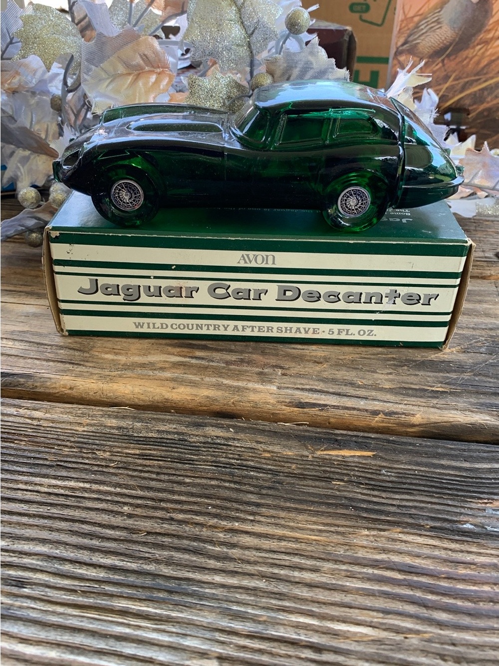 Avon Green Glass Jaguar Car Decanter
